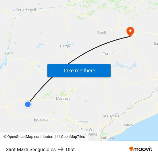 Sant Martí Sesgueioles to Olot map
