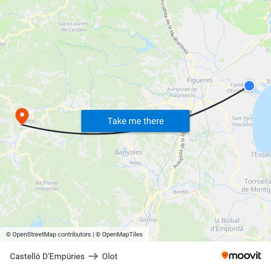 Castelló D'Empúries to Olot map