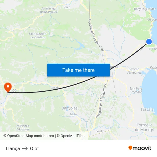 Llançà to Olot map