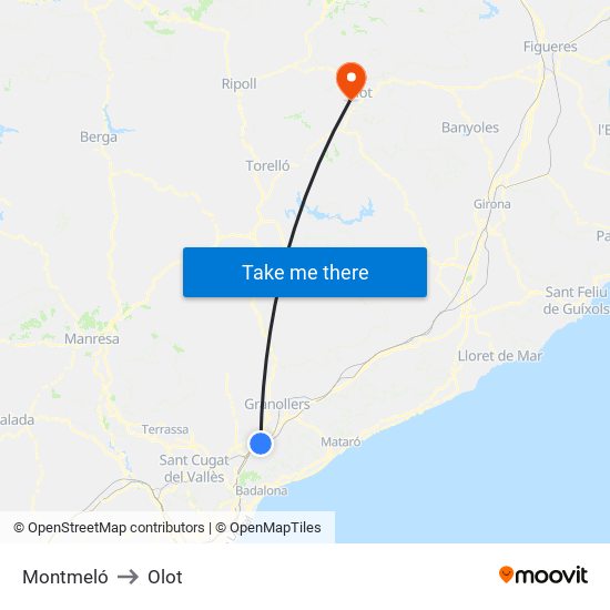 Montmeló to Olot map