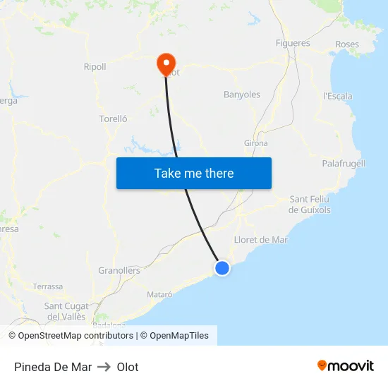 Pineda De Mar to Olot map