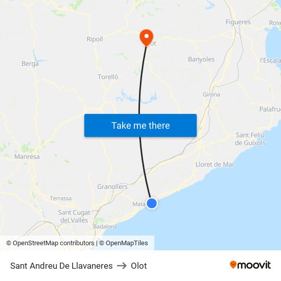 Sant Andreu De Llavaneres to Olot map