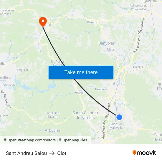 Sant Andreu Salou to Olot map