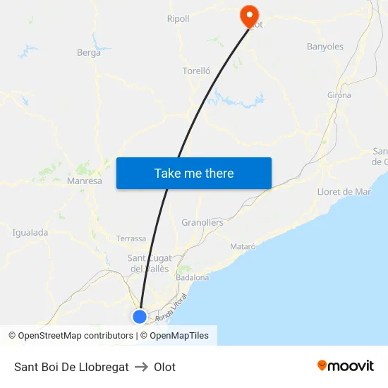 Sant Boi De Llobregat to Olot map