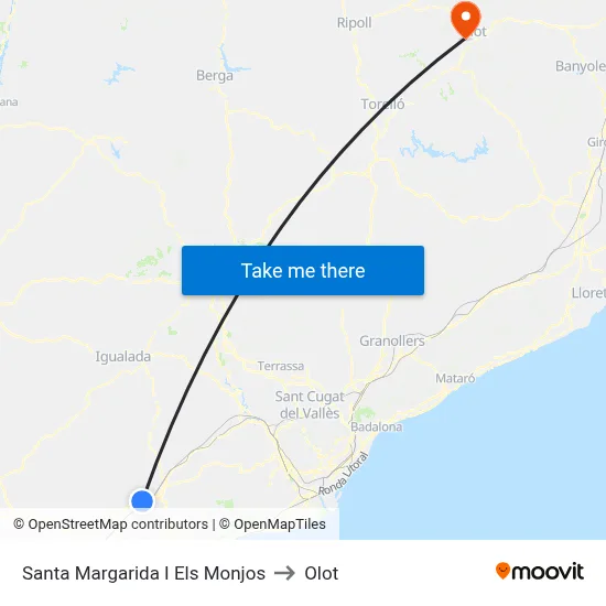 Santa Margarida I Els Monjos to Olot map
