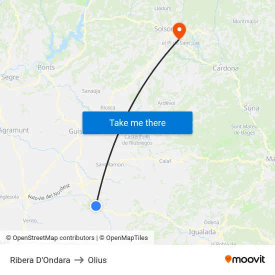 Ribera D'Ondara to Olius map