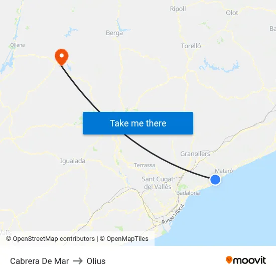 Cabrera De Mar to Olius map