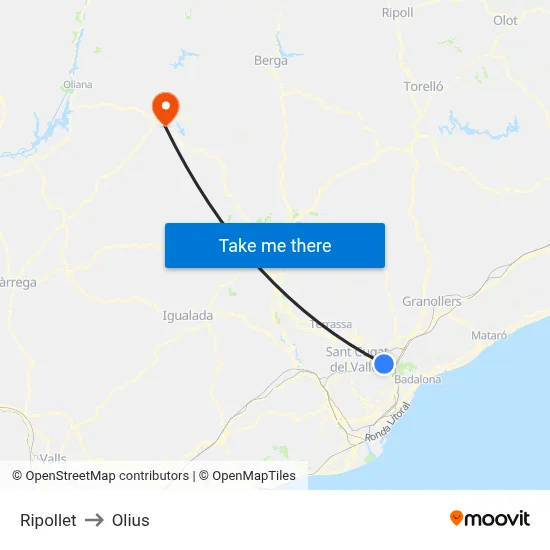 Ripollet to Olius map