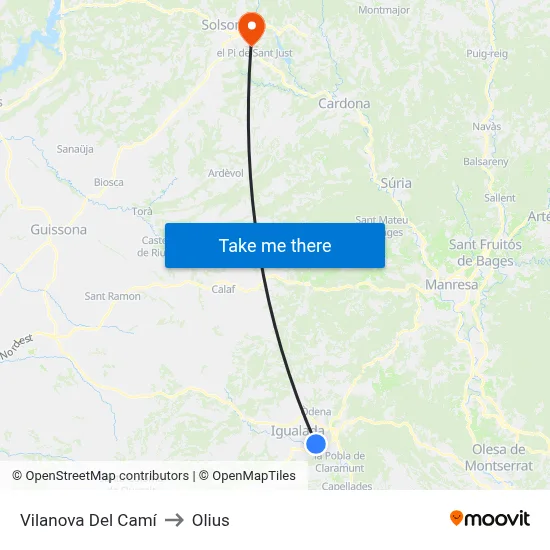 Vilanova Del Camí to Olius map