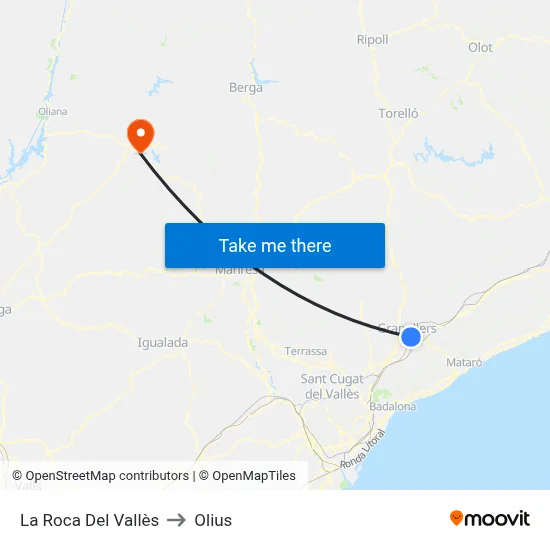 La Roca Del Vallès to Olius map