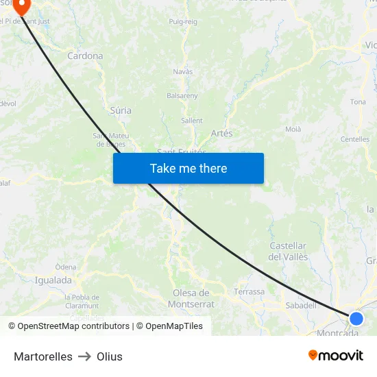 Martorelles to Olius map