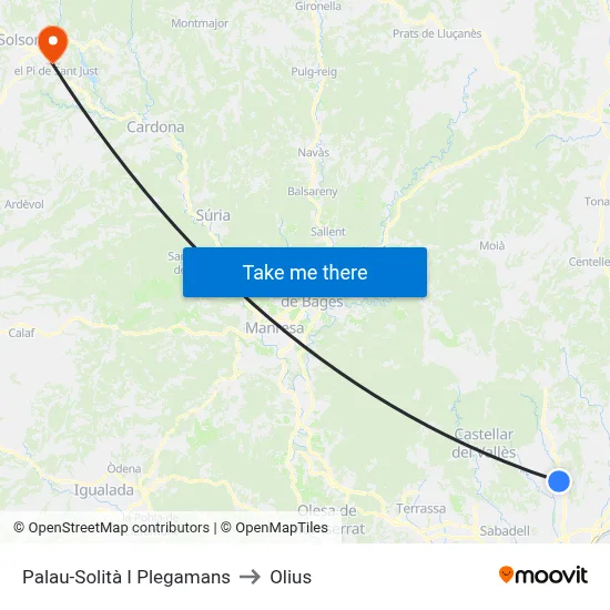 Palau-Solità I Plegamans to Olius map