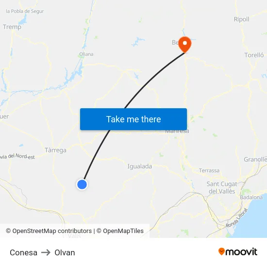 Conesa to Olvan map