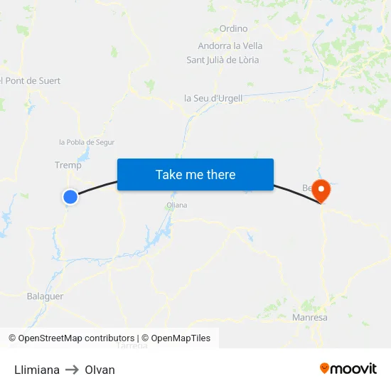 Llimiana to Olvan map