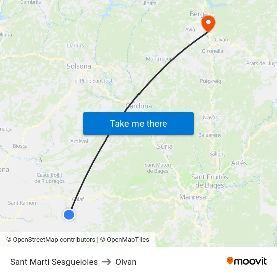 Sant Martí Sesgueioles to Olvan map