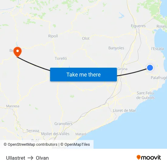 Ullastret to Olvan map