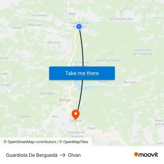 Guardiola De Berguedà to Olvan map