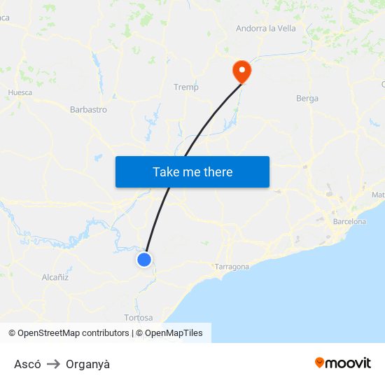 Ascó to Organyà map