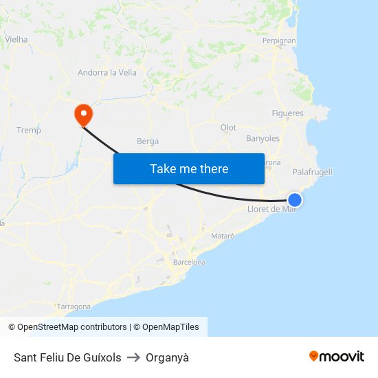 Sant Feliu De Guíxols to Organyà map