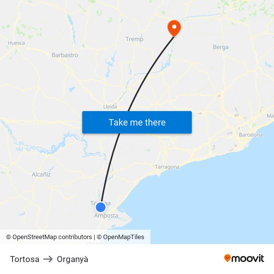 Tortosa to Organyà map