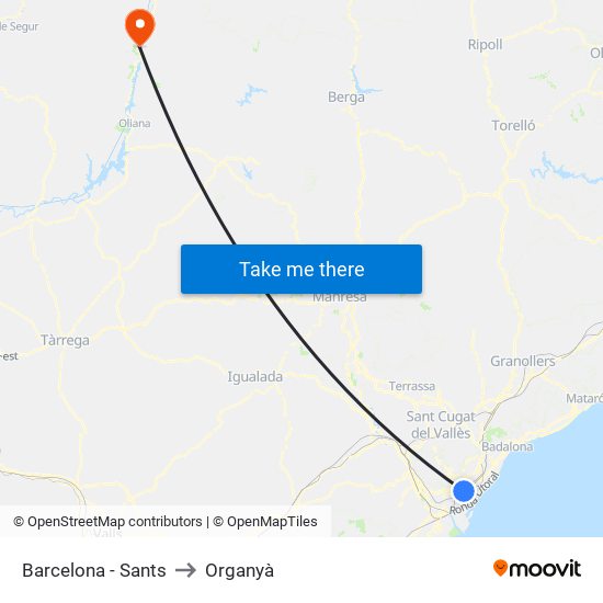 Barcelona - Sants to Organyà map