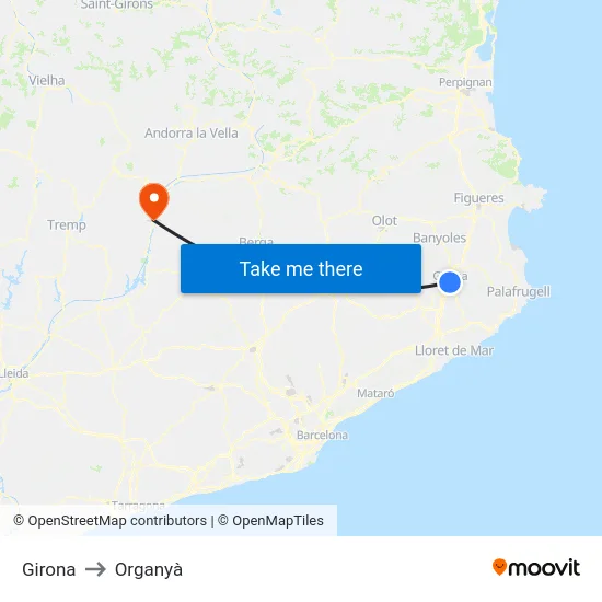 Girona to Organyà map
