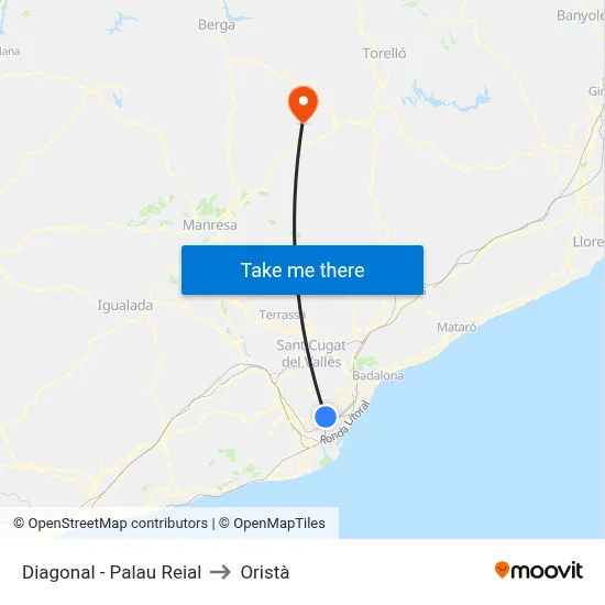Diagonal - Palau Reial to Oristà map