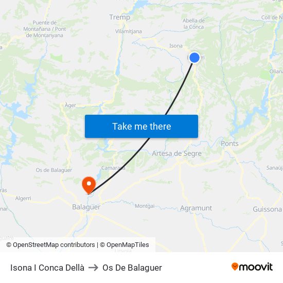 Isona I Conca Dellà to Os De Balaguer map