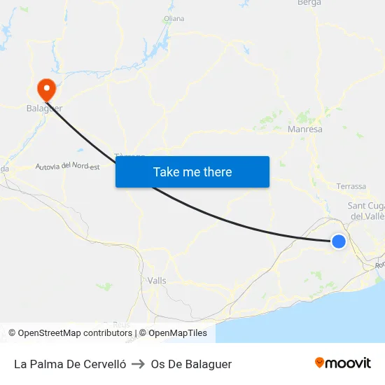La Palma De Cervelló to Os De Balaguer map
