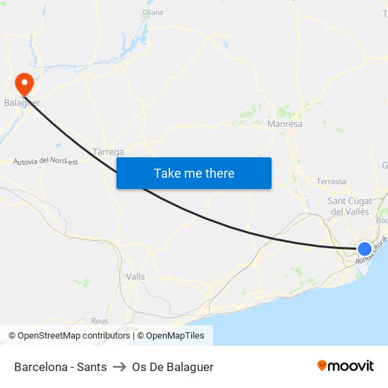 Barcelona - Sants to Os De Balaguer map