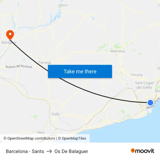 Barcelona - Sants to Os De Balaguer map