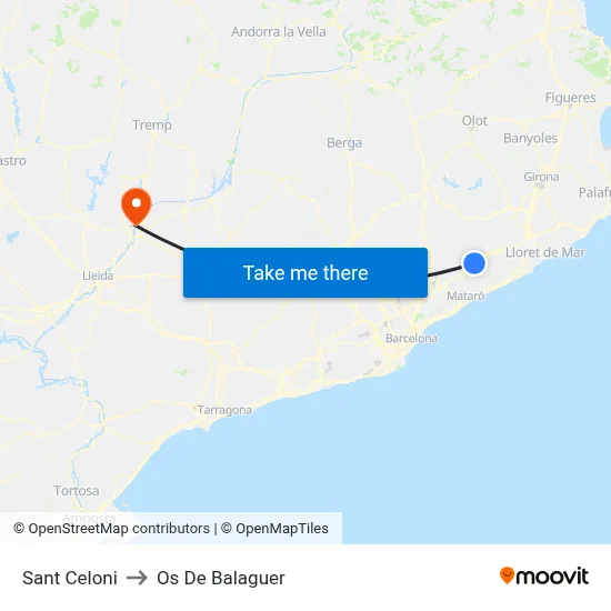 Sant Celoni to Os De Balaguer map