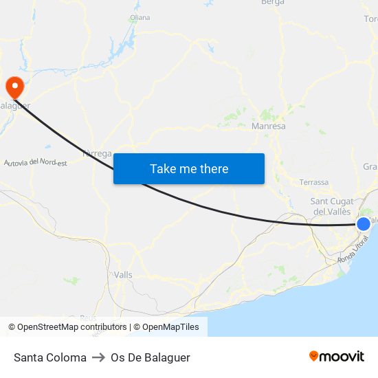 Santa Coloma to Os De Balaguer map