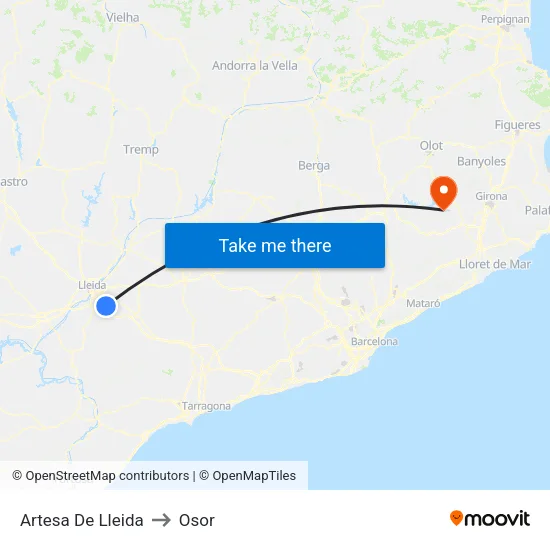 Artesa De Lleida to Osor map
