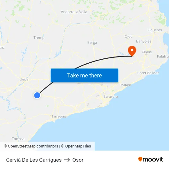 Cervià De Les Garrigues to Osor map