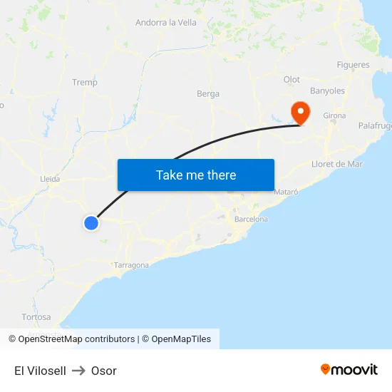 El Vilosell to Osor map