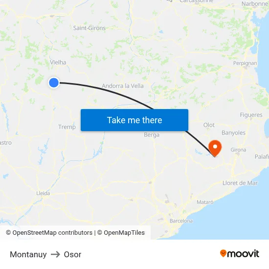 Montanuy to Osor map