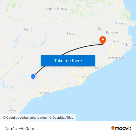 Tarrés to Osor map