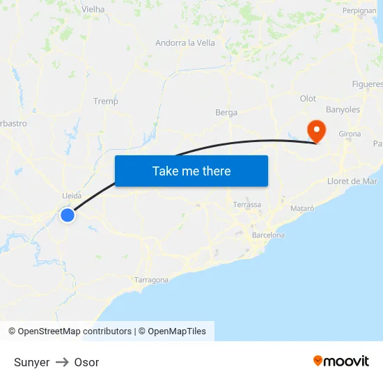 Sunyer to Osor map