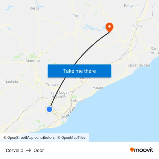 Cervelló to Osor map