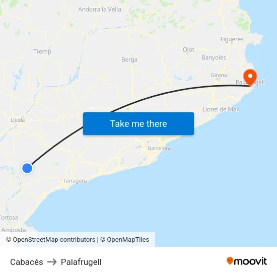 Cabacés to Palafrugell map