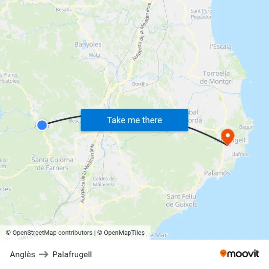 Anglès to Palafrugell map