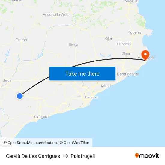 Cervià De Les Garrigues to Palafrugell map