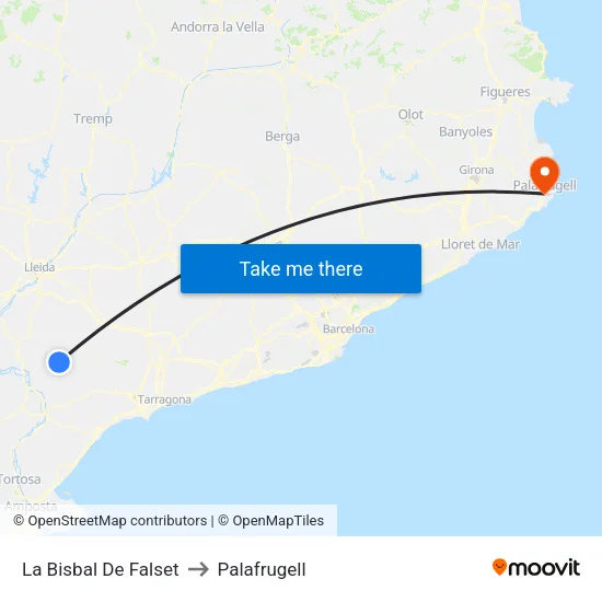 La Bisbal De Falset to Palafrugell map
