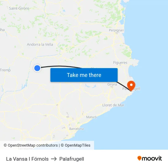 La Vansa I Fórnols to Palafrugell map