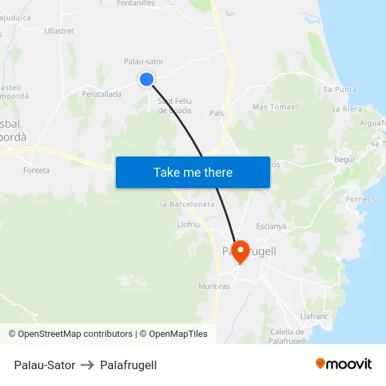Palau-Sator to Palafrugell map