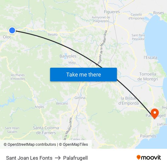 Sant Joan Les Fonts to Palafrugell map