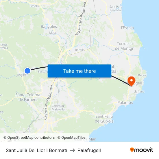 Sant Julià Del Llor I Bonmatí to Palafrugell map