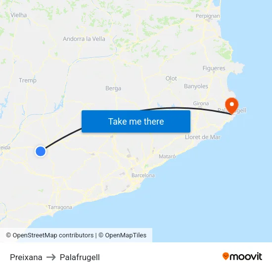 Preixana to Palafrugell map