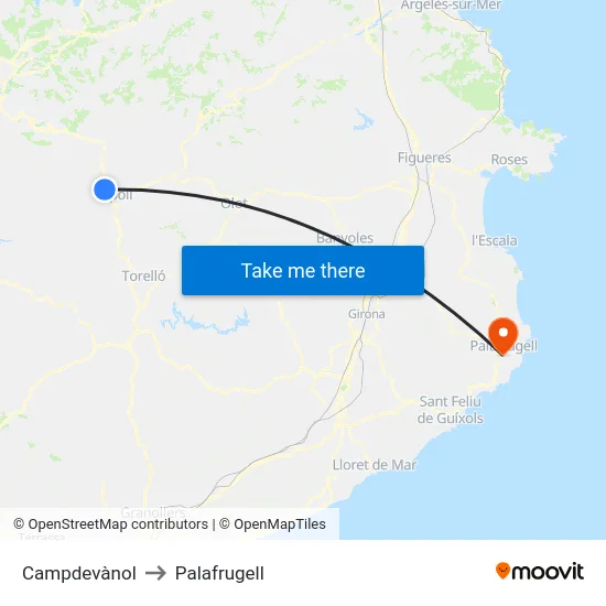 Campdevànol to Palafrugell map